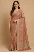 copper beige jacquard saree