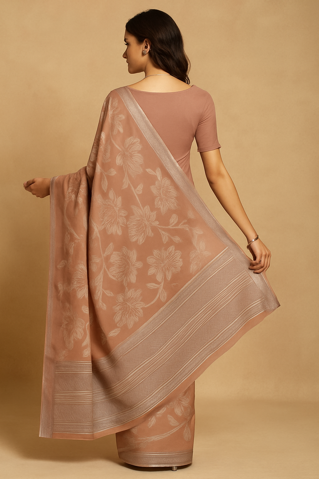 copper beige jacquard saree