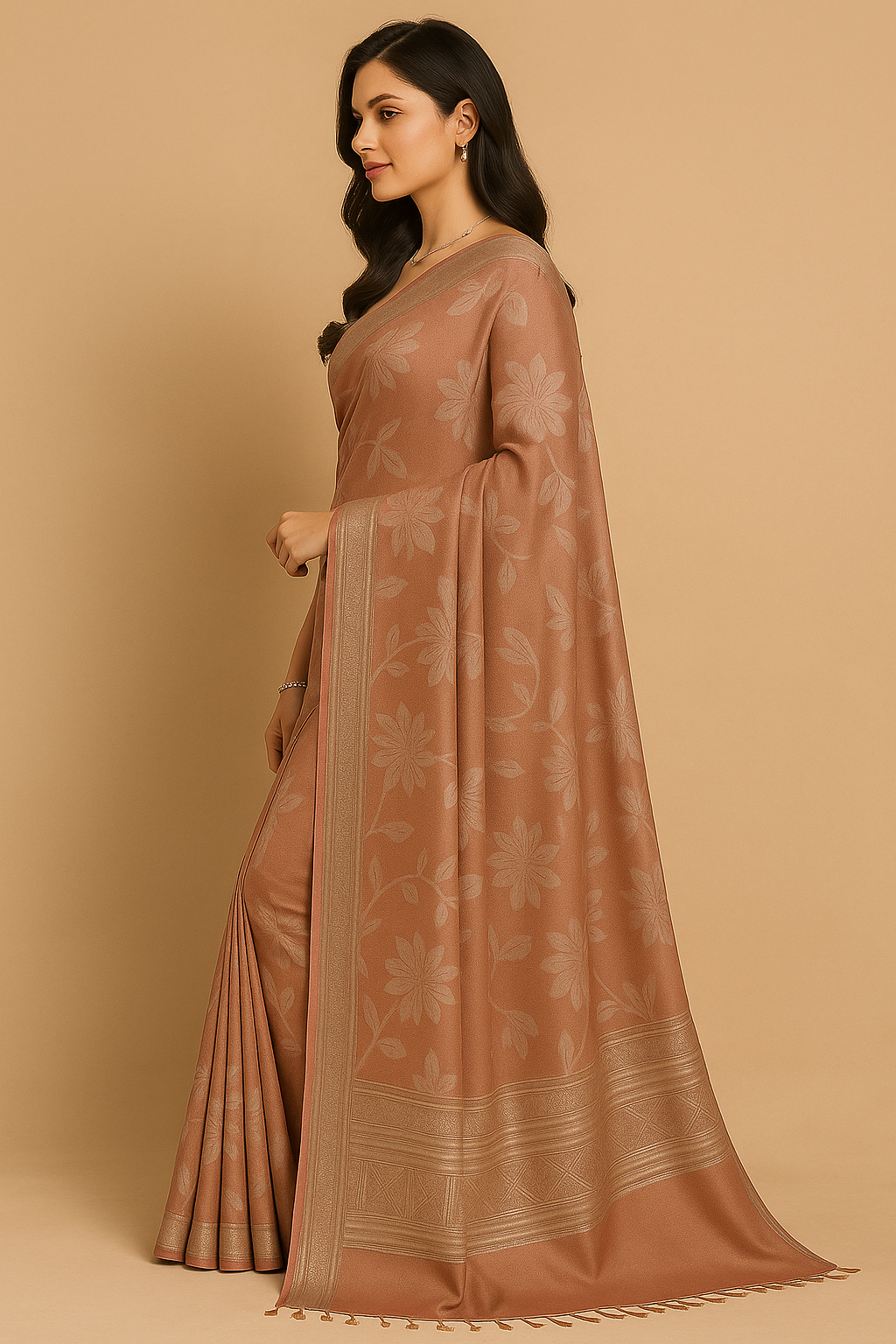 copper beige jacquard saree