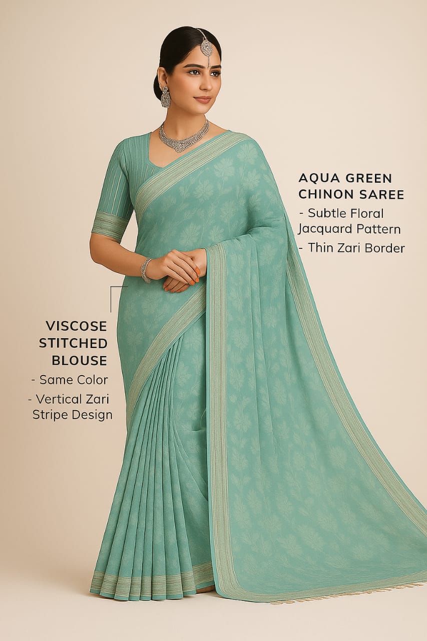 Aqua Green Chinon Saree